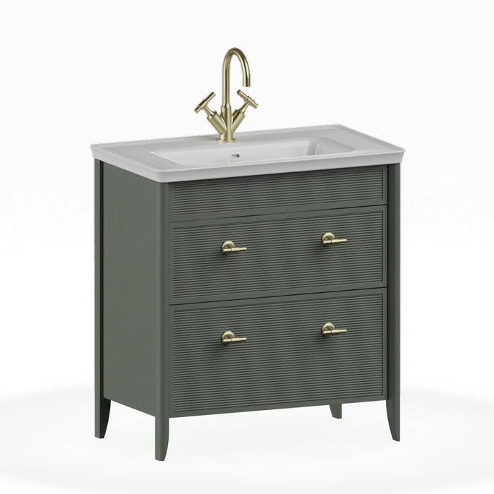 Burlington Strand 800mm 2 Drawer Floorstanding Vanity Unit with Ceramic Basin & Handles
