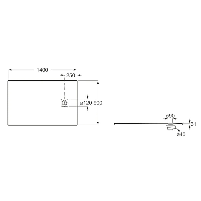 Roca Terran-N Superslim Stonex Anti-Slip Rectangular Shower Tray with Waste