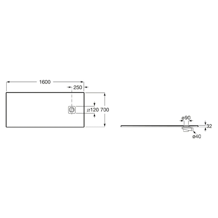 Roca Terran-N Superslim Stonex Anti-Slip Rectangular Shower Tray with Waste