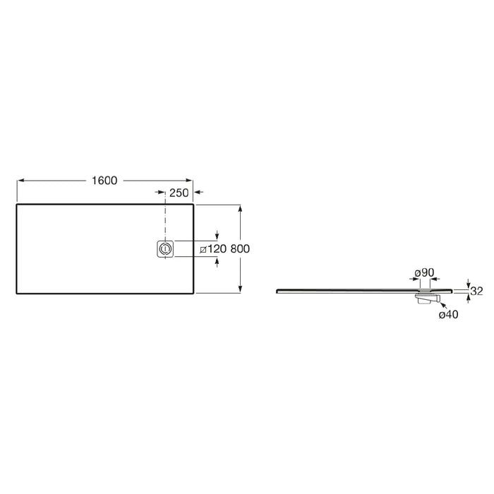 Roca Terran-N Superslim Stonex Anti-Slip Rectangular Shower Tray with Waste