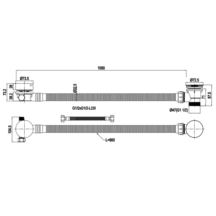 Crosswater 3ONE6 Bath Filler With Click Clack Waste Extended