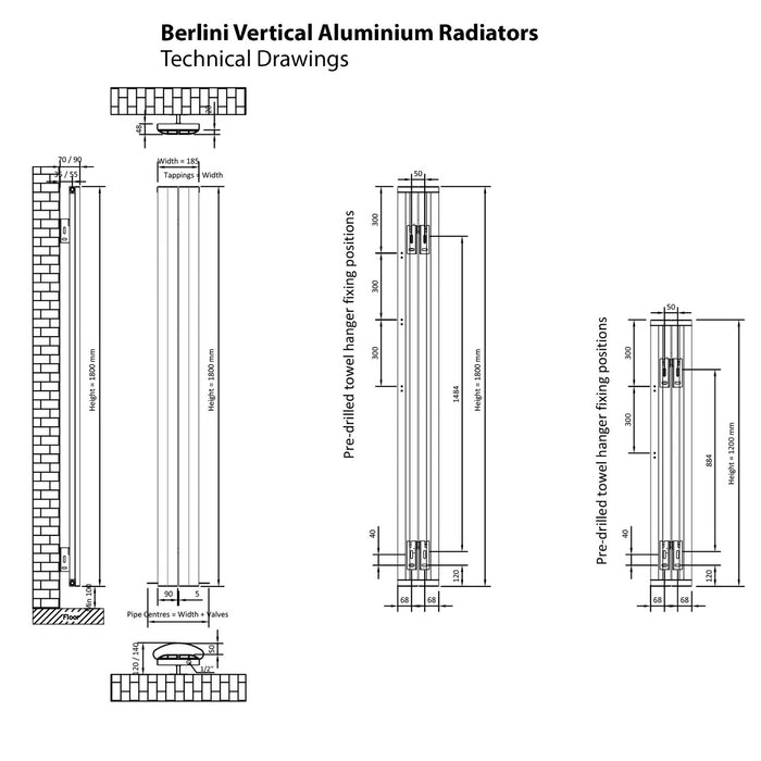 Eastbrook Berlini Aluminium Single Vertical Designer Radiator - Matt Black