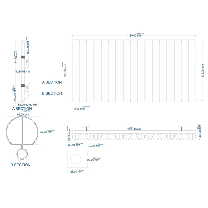 Eastbrook Burford Aluminium Horizontal Designer Radiator - Matt White