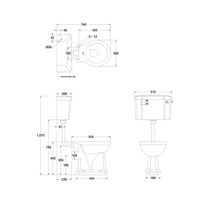 Burlington Standard Low Level Toilet with 440mm Slimline Lever Cistern
