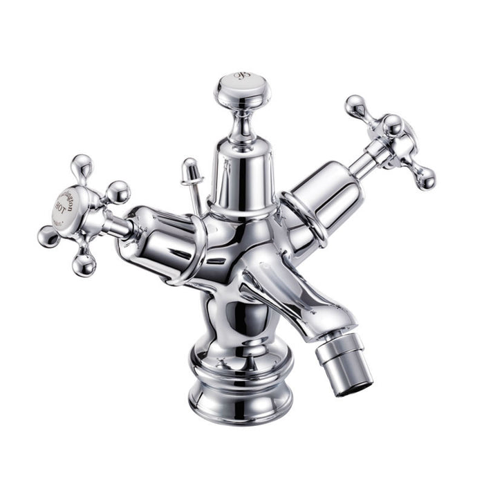 Burlington Claremont 1 Hole Quarter Turn Bidet Mixer Tap with Regent Base & Pop-Up Waste - Chrome
