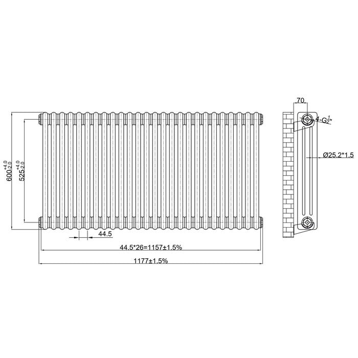 Scudo Horizontal 3 Column Designer Radiator - Raw Metal