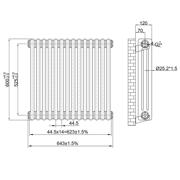 Scudo Horizontal 3 Column Designer Radiator - Raw Metal
