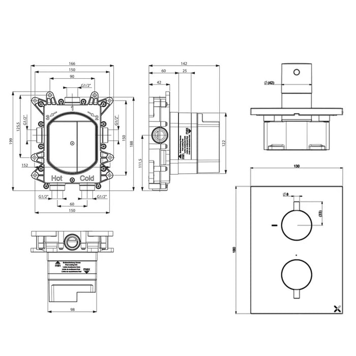 Crosswater Crossbox Shower Set 7 with Fixed Head & Bath Filler