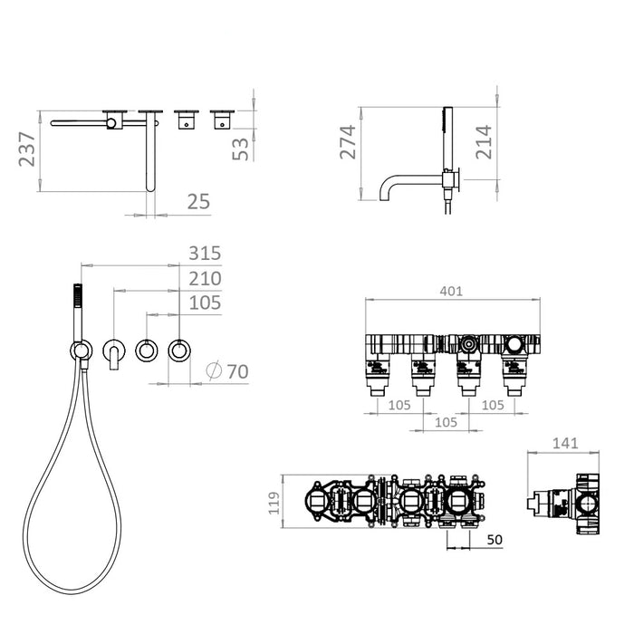 Crosswater Module Shower Set 10 with Handset & Bath Spout
