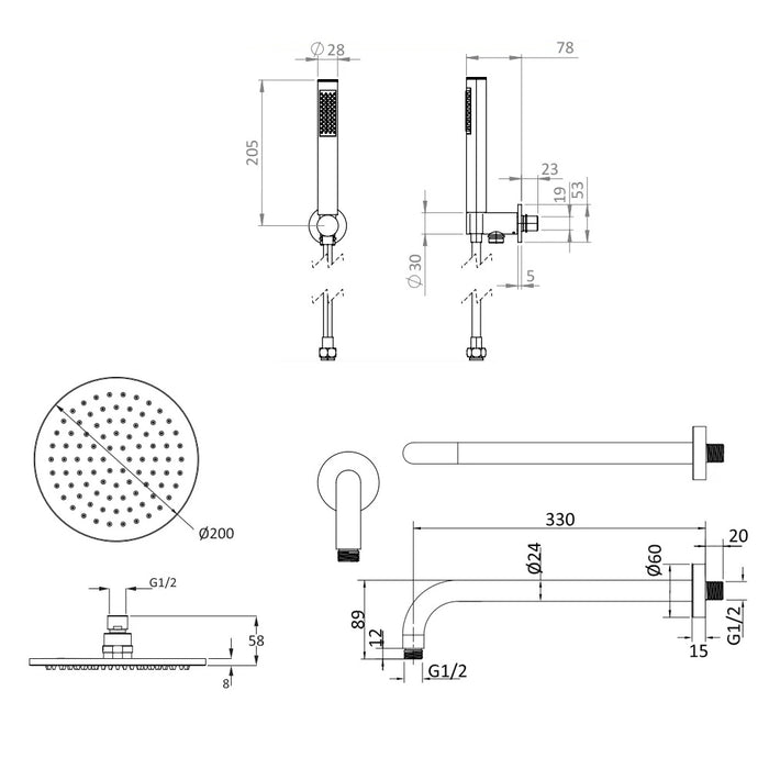 Crosswater Module Shower Set 1 with Fixed Head & Handset