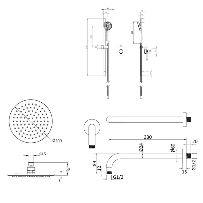 Crosswater Module Shower Set 2 with Fixed Head & Handset