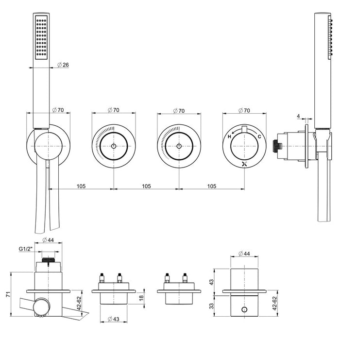 Crosswater Module Shower Set 8 with Fixed Head & Handset