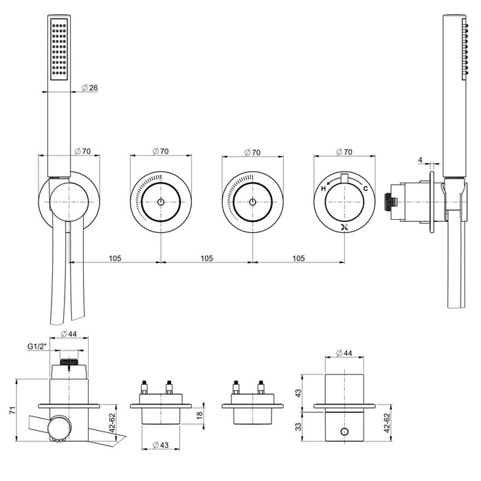 Crosswater Module Plus Shower Set 2 with Fixed Head & Handset
