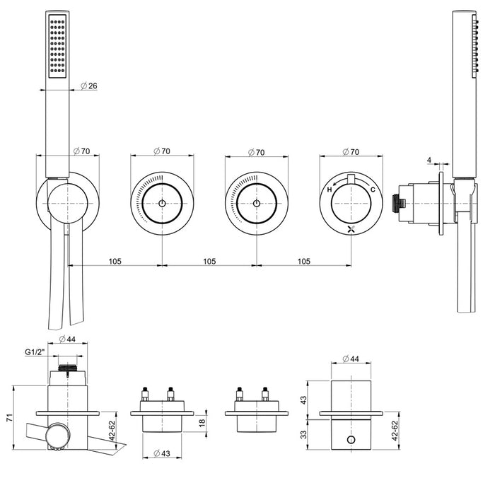 Crosswater Module Plus Shower Set 4 with Fixed Head & Handset