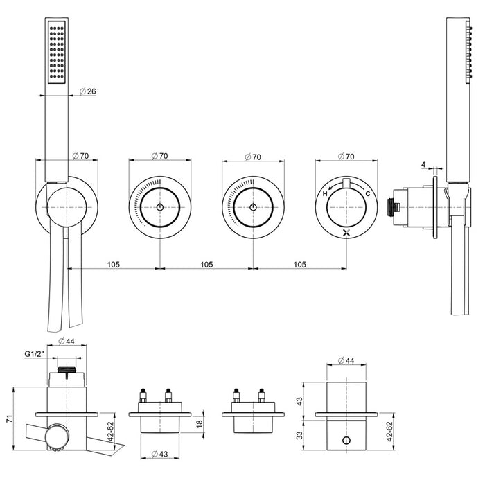 Crosswater Module Plus Shower Set 7 with Ceiling Shower & Handset