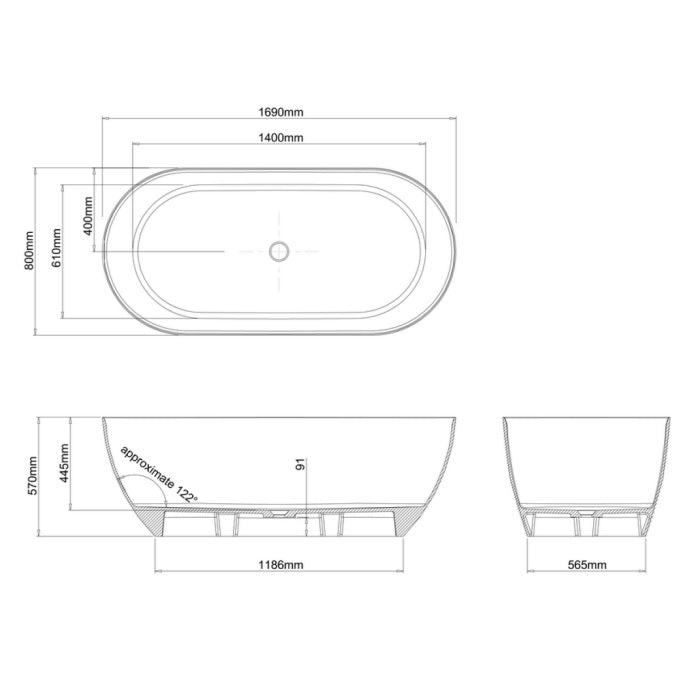 Crosswater MPRO Grande Freestanding Double Ended Bath - 1690mm x 800mm
