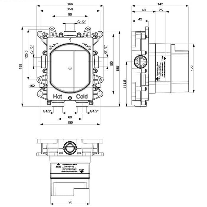 Crosswater Crossbox Push Shower Set 2 with Fixed Head & Handset