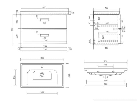 Sonas Finland 2 Drawer Wall Hung Vanity Unit With Basin &