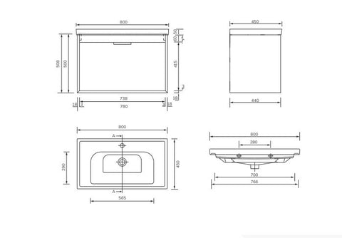 Sonas Fjord 2 Drawer Wall Hung Vanity Unit With Basin &