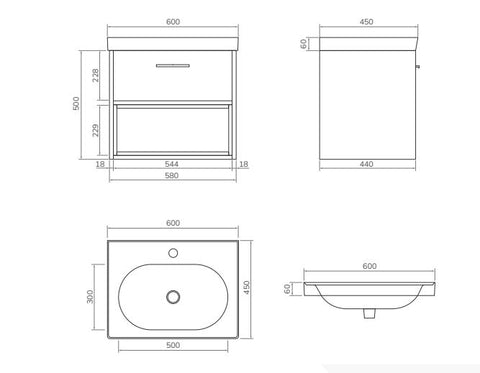 Sonas Malmo 1 Drawer Wall Hung Vanity Unit With Basin