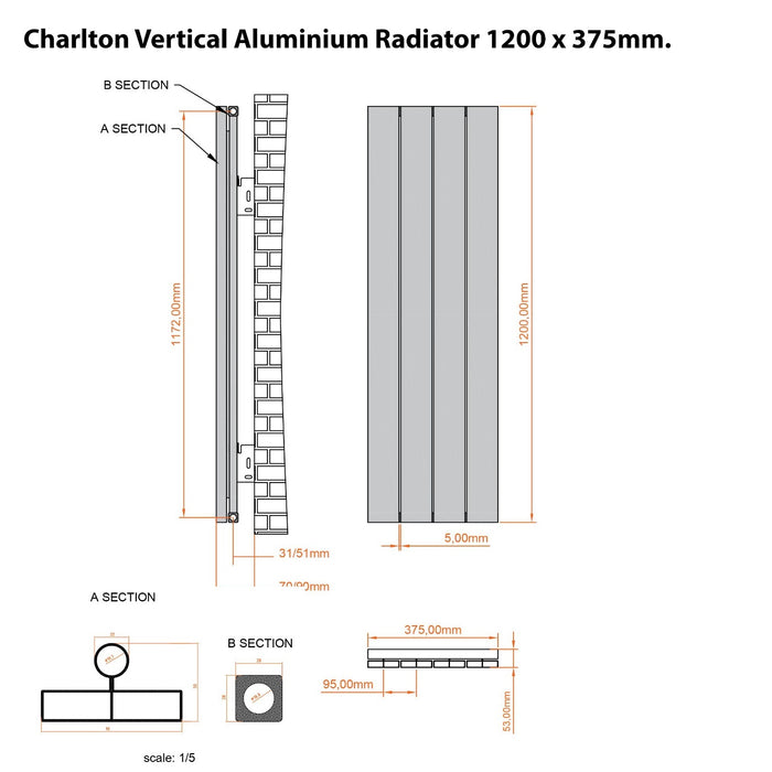 Eastbrook Charlton Aluminium Vertical Designer Radiator - Matt Anthracite