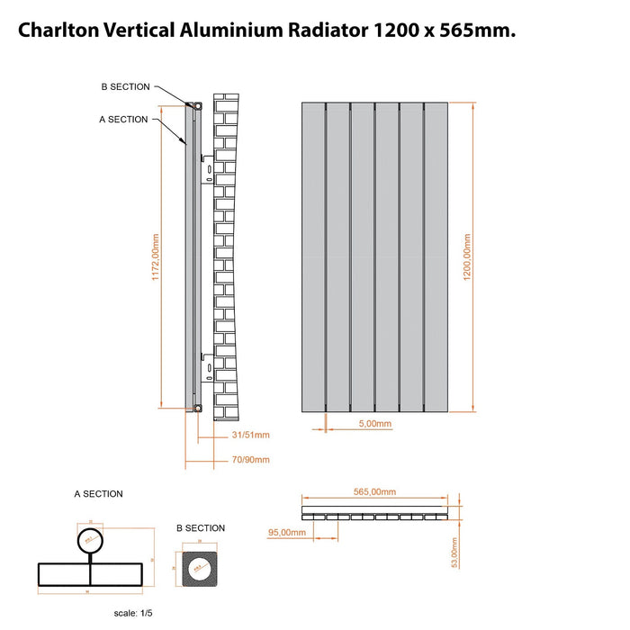 Eastbrook Charlton Aluminium Vertical Designer Radiator - Matt Anthracite