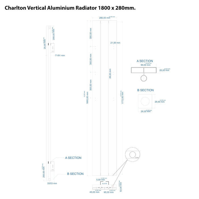 Eastbrook Charlton Aluminium Vertical Designer Radiator - Matt Anthracite