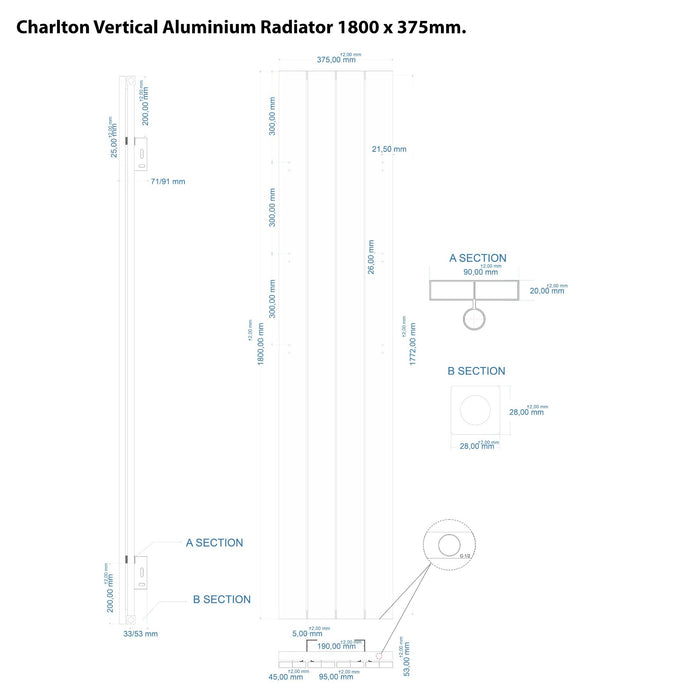 Eastbrook Charlton Aluminium Vertical Designer Radiator - Matt Anthracite