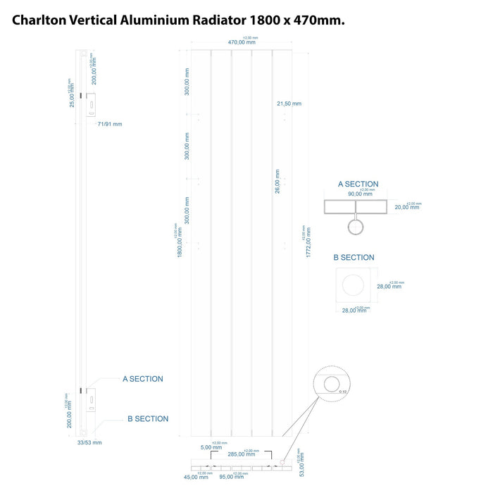 Eastbrook Charlton Aluminium Vertical Designer Radiator - Matt Anthracite