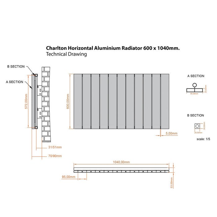 Eastbrook Charlton Aluminium Horizontal Designer Radiator - Matt Black