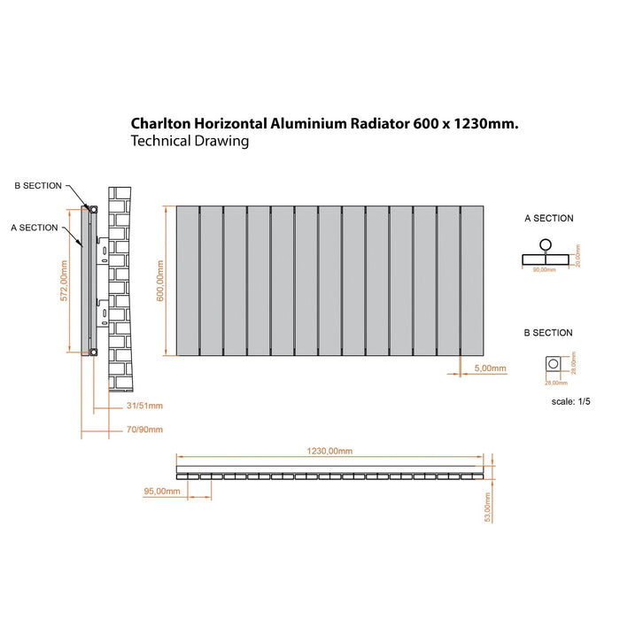 Eastbrook Charlton Aluminium Horizontal Designer Radiator - Matt Black