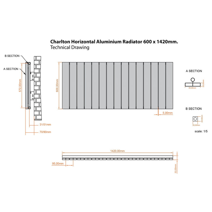 Eastbrook Charlton Aluminium Horizontal Designer Radiator - Matt Black