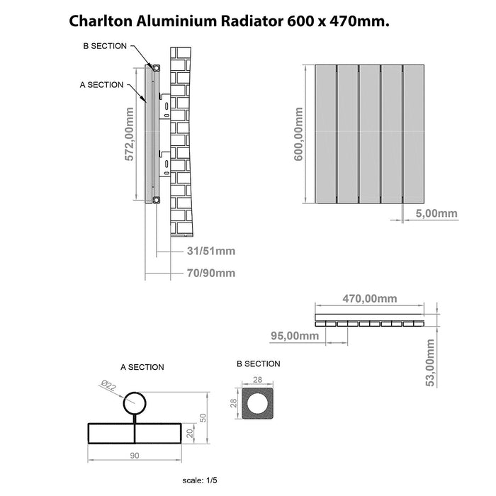 Eastbrook Charlton Aluminium Vertical Designer Radiator - Matt Anthracite