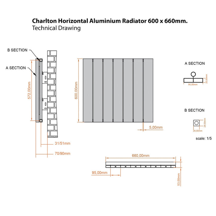 Eastbrook Charlton Aluminium Horizontal Designer Radiator - Matt Black