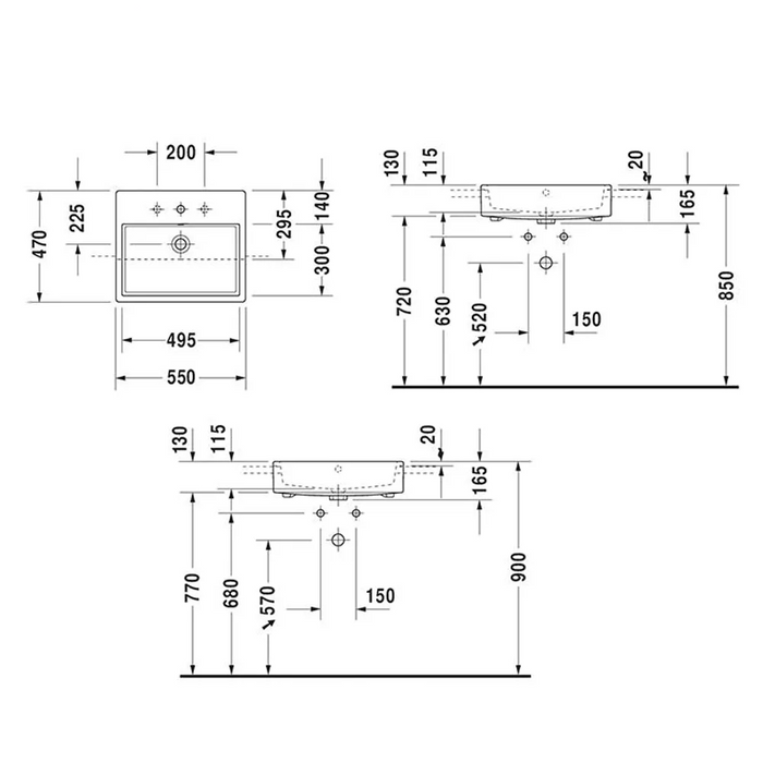 Duravit Vero Air Semi-recessed Basin, 550mm, No Tap Hole