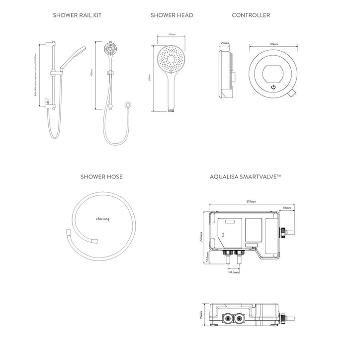 Aqualisa Optic Q Smart Digital Shower Concealed with Adjustable Head - High Pressure/Combi
