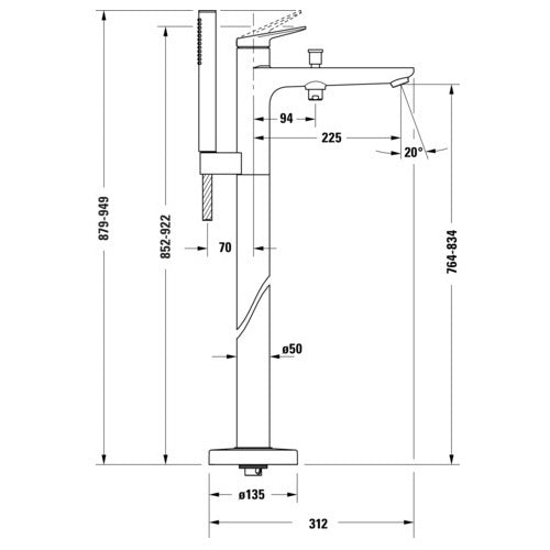 Duravit Wave Floorstanding Bath Shower Mixer With Handset