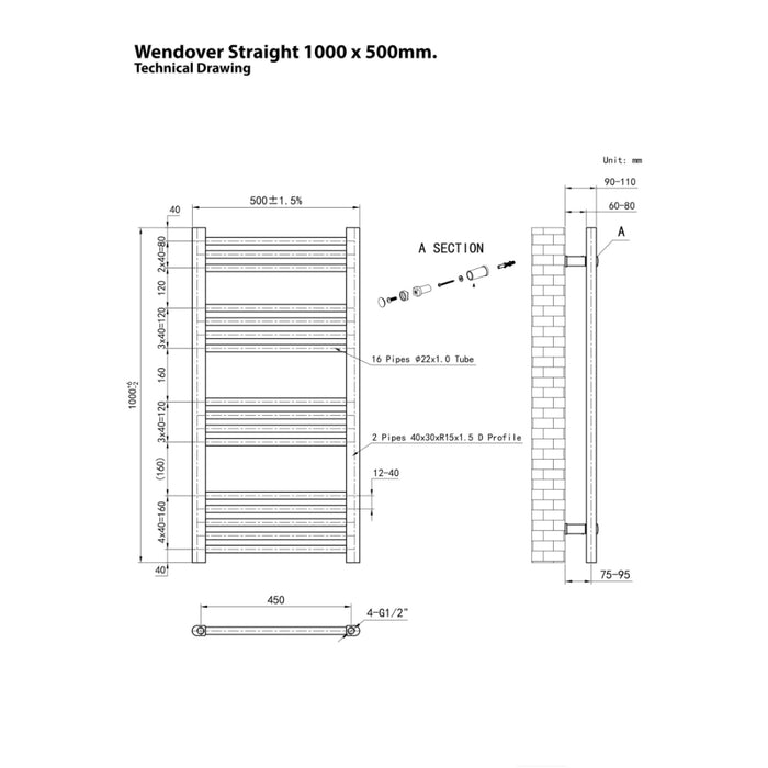 Eastbrook Wendover Vertical Straight Heated Towel Rail - White