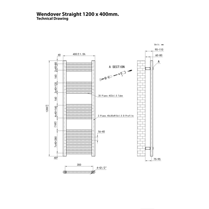 Eastbrook Wendover Vertical Straight Heated Towel Rail - White