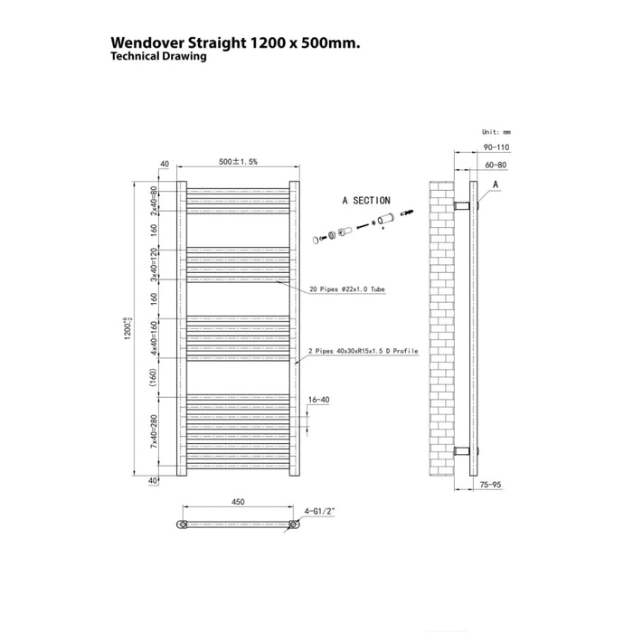 Eastbrook Wendover Vertical Straight Heated Towel Rail - White