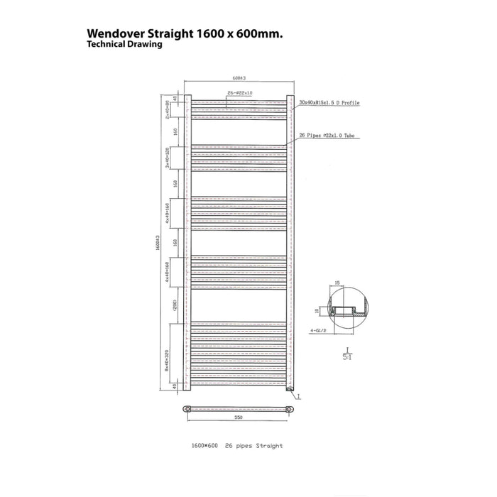Eastbrook Wendover Vertical Straight Heated Towel Rail - White