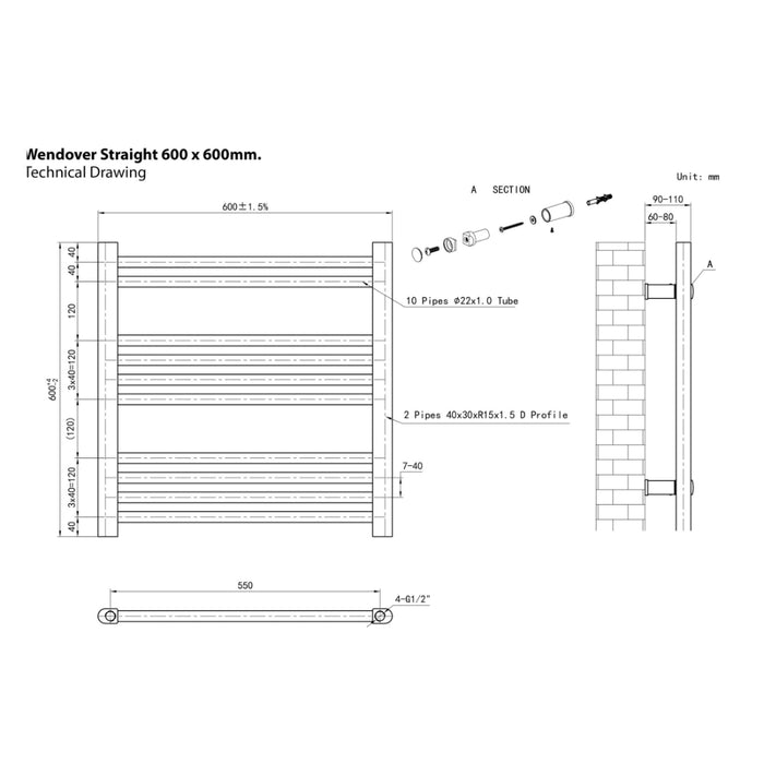 Eastbrook Wendover Vertical Straight Heated Towel Rail - White