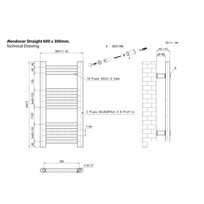 Eastbrook Wendover Vertical Straight Heated Towel Rail - White
