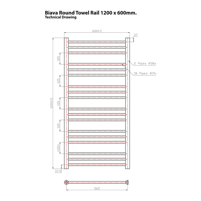 Eastbrook Biava Round Straight Heated Towel Rail White