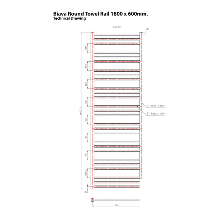 Eastbrook Biava Round Straight Heated Towel Rail White
