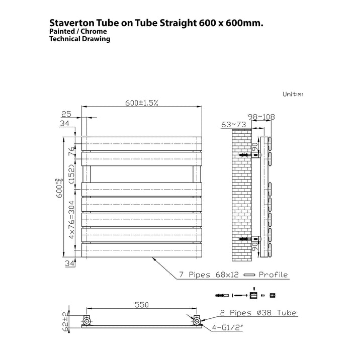 Eastbrook Staverton Tube On Tube Heated Towel Rail Chrome