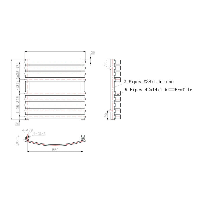 Eastbrook Staverton Tube on Tube Curved Heated Towel Rail Chrome