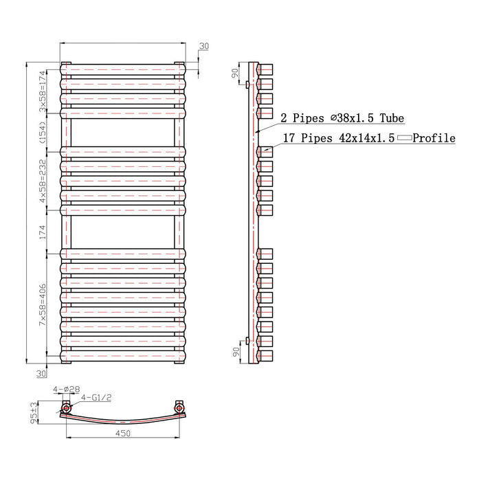 Eastbrook Staverton Tube on Tube Curved Heated Towel Rail Chrome