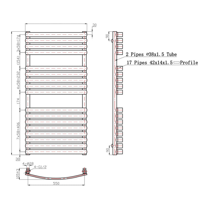 Eastbrook Staverton Tube on Tube Curved Heated Towel Rail Chrome