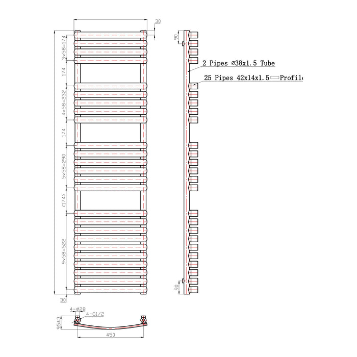Eastbrook Staverton Tube on Tube Curved Heated Towel Rail Chrome